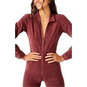NWT Free People Size XS. We The Free Jayde Cord Flare Corduroy Jumpsuit In Wine.